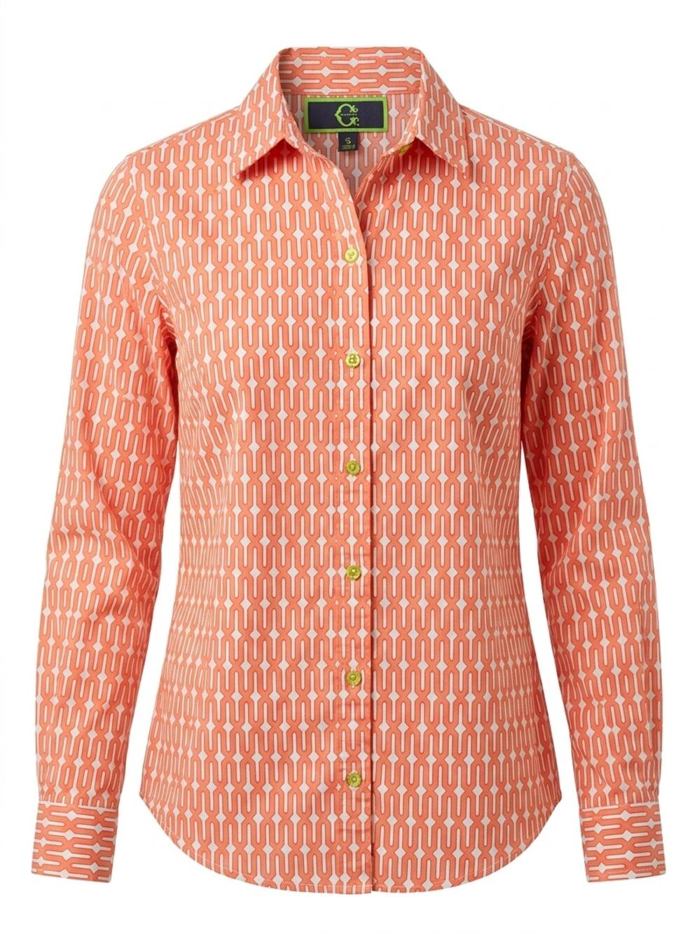 C. Wonder Orange Collared Geometric Breathable Button-Up Shirt Women Size S
